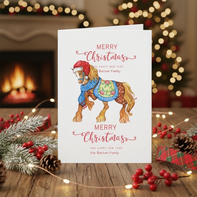 Merry Christmas Horse with Santa Hat Greeting Card (Merry Christmas Horse with Santa Hat Greeting Card)