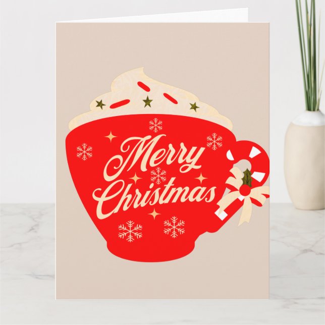 Merry Christmas Hot Chocolate Tan Snowflake Card (Front)