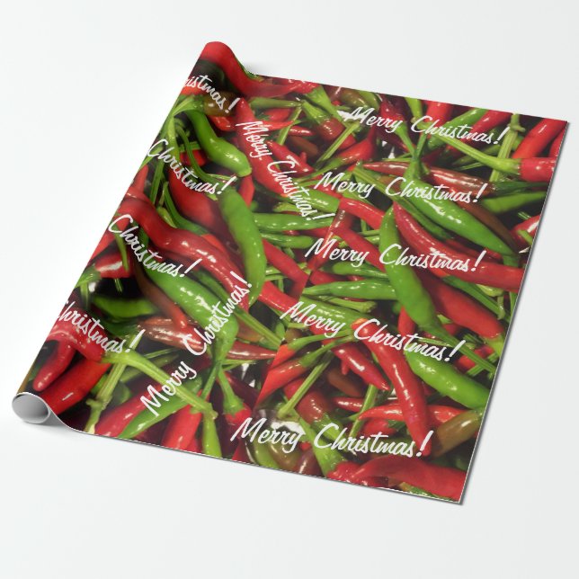 Merry Christmas! Hot Peppers Wrapping Paper (Unrolled)