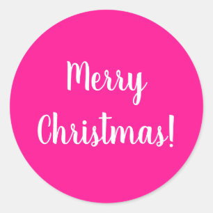 Merry Christmas Hot Pink and White Classic Round Sticker