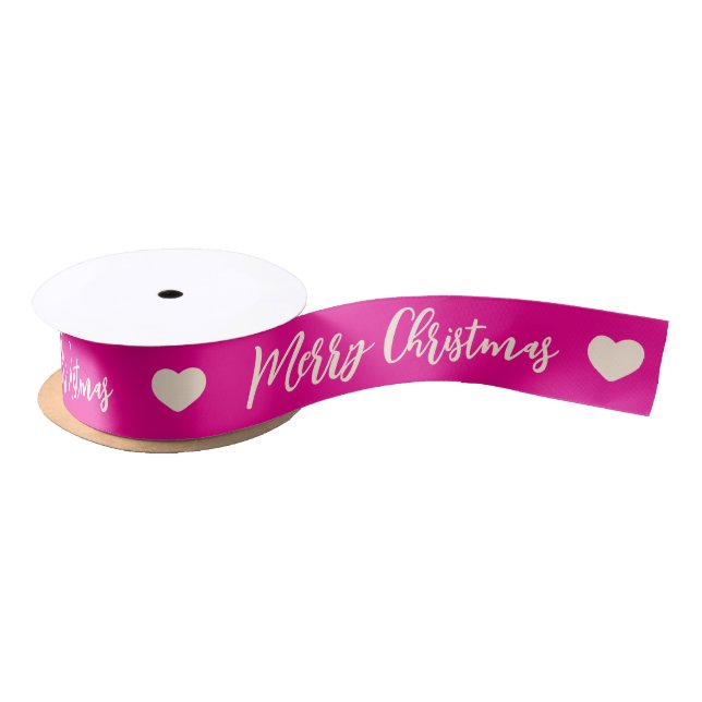 Merry Christmas Hot pink and White Traditional Satin Ribbon (Spool)