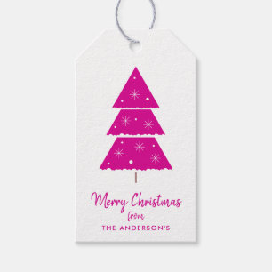 Merry Christmas Hot Pink Christmas Tree Snowflakes Gift Tags