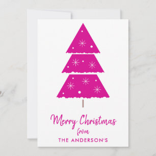 Merry Christmas Hot Pink Christmas Tree Snowflakes Holiday Card
