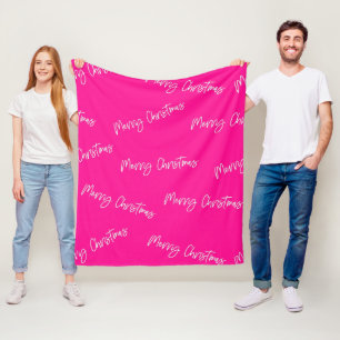 Merry Christmas Hot Pink Modern Script Fleece Blanket
