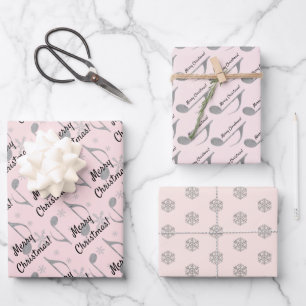 Merry Christmas Houndstooth Musical Note Wrapping Paper Sheet
