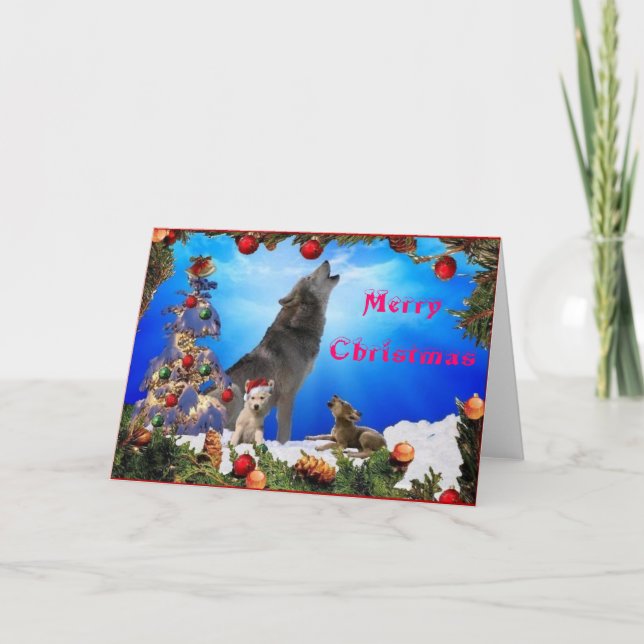 Merry Christmas Howling Wolves card (Front)