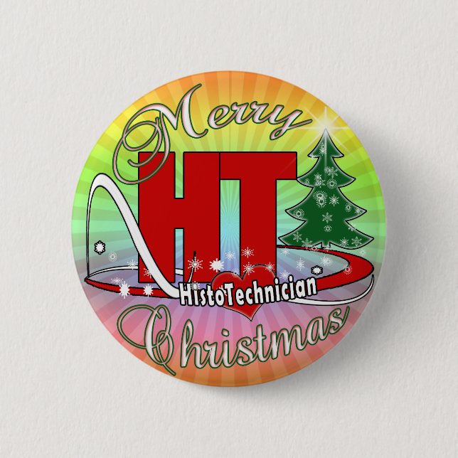 MERRY CHRISTMAS HT HISTOTECHNICIAN 2 INCH ROUND BUTTON (Front)