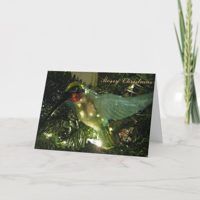 Merry Christmas Hummingbird Ornament Holiday Card (Front)