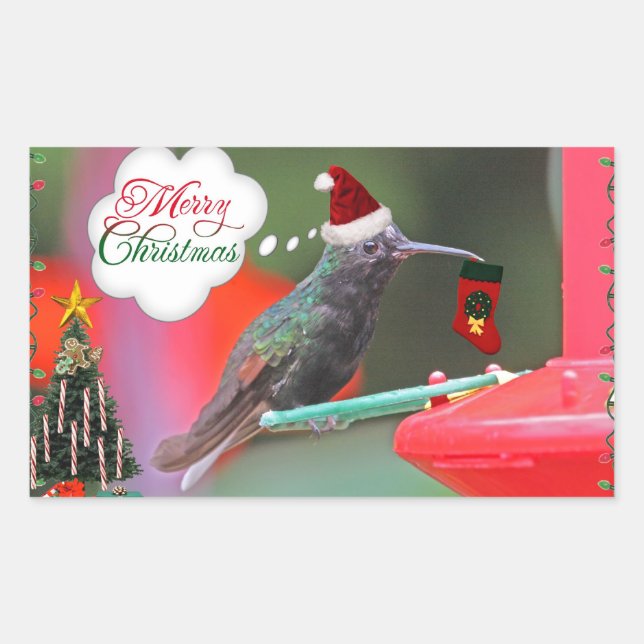 Merry Christmas Hummingbird Sticker (Front)