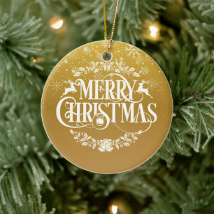 Merry Christmas Husband Definition Gold Snowflakes Ceramic Ornament