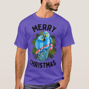 Merry Christmas Hyacinth Macaw Parrot Couple Candy T-Shirt