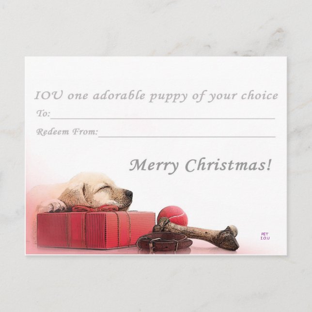 Merry Christmas I.O.U a puppy Holiday Postcard (Front)