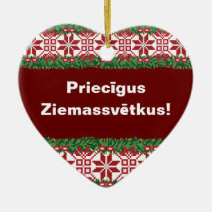 Merry Christmas I Priecīgus Ziemassvētkus Ceramic Ornament