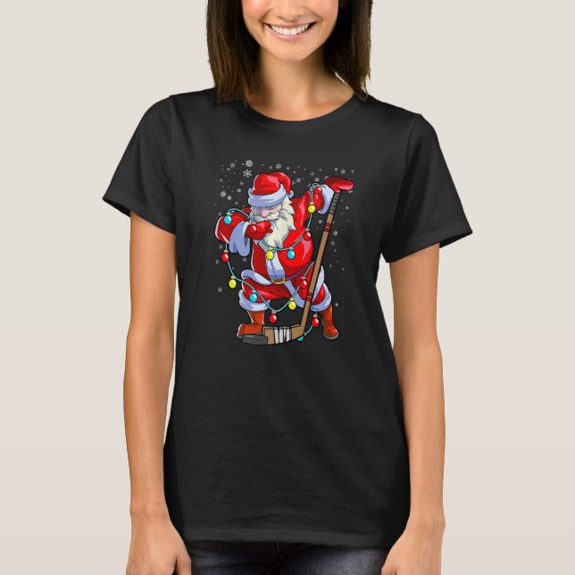 Merry Christmas Ice Hockey Dabbing Santa Claus Hoc T-Shirt (Front)