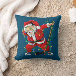Merry Christmas Ice Hockey Dabbing Santa Claus Throw Pillow