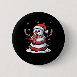 Merry Christmas Ice Hockey Snowman Holiday Sports 2 Inch Round Button