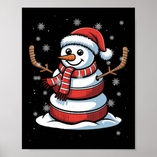Merry Christmas Ice Hockey Snowman Holiday Sports Poster