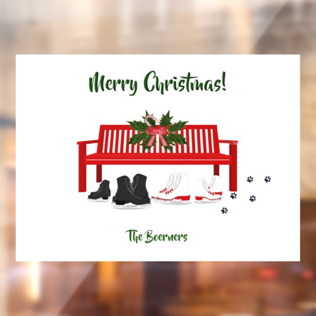 Merry Christmas Ice Skates Family Window Door Wind Window Cling (Sheet 2)