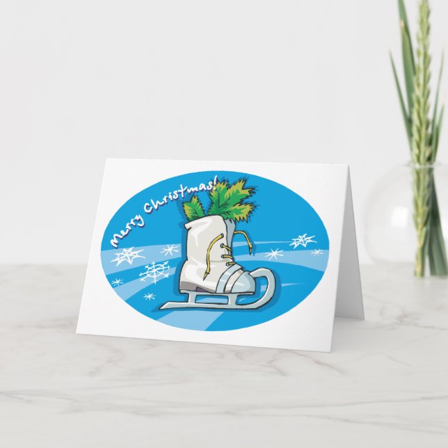 Merry Christmas Ice Skates Holiday Card (Front)