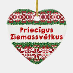 Merry Christmas II Priecīgus Ziemassvētkus Ceramic Ornament