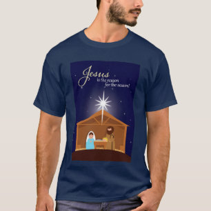 Merry Christmas Illustrated Nativity Scene T-Shirt