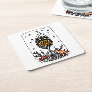 Merry Christmas in a Wine Glass Square Paper Coaster