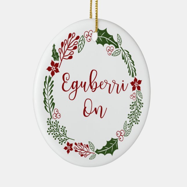 Merry Christmas in Basque Eguberri on Ceramic Ornament (Right)