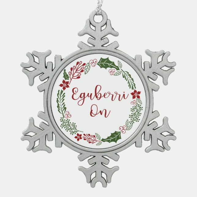 Merry Christmas in Basque Eguberri on Snowflake Pewter Christmas Ornament (Front)