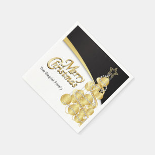 Merry Christmas in Black & Gold Napkin