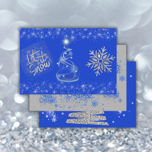 Merry Christmas in Blue on Silver   Wrapping Paper Sheet