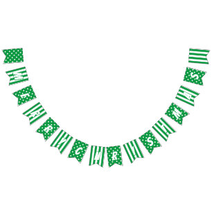 Merry Christmas in Bright Green and White Pattern Bunting Flags