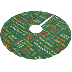 Merry Christmas in Different Languages Brushed Polyester Tree Skirt