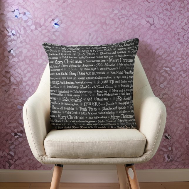 Merry Christmas in Different Languages Throw Pillow (Creator Uploaded)