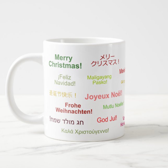 Merry Christmas in Different World Languages Large Coffee Mug (Left)