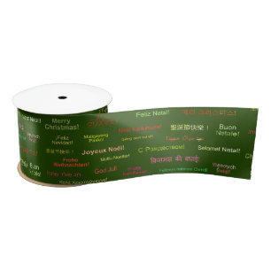 Merry Christmas in Different World Languages Satin Ribbon