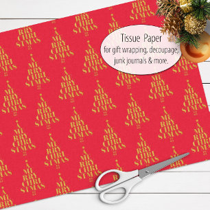 Merry Christmas in Faux Gold on Red Typography Tissue Paper
