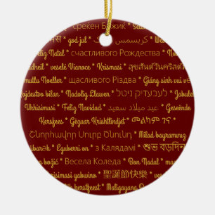 Merry Christmas in Foreign Languages Ceramic Ornament