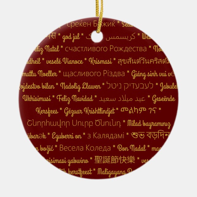 Merry Christmas in Foreign Languages Ceramic Ornament (Front)
