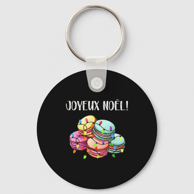 Merry Christmas In French _ Macarons Joyeux Noel  Keychain (Front)
