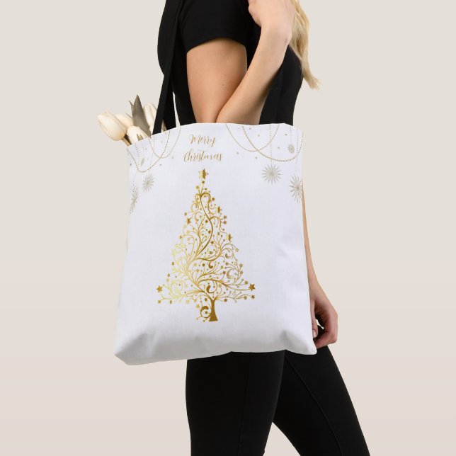 Merry Christmas in Gold  Tote Bag (Close Up)