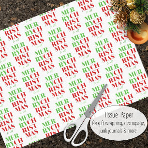 Merry Christmas in Green and Red Tissue Paper