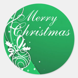 MERRY CHRISTMAS in GREEN by SHARON SHARPE Classic Round Sticker