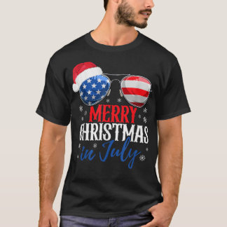 Merry Christmas In July American Flag Santa Claus T-Shirt