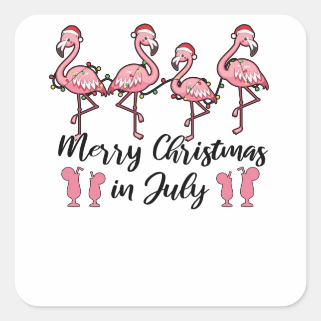 Merry Christmas In July Flamingo Christmas Summer Square Sticker (Front)