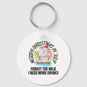 Merry Christmas In July Funny Santa Hawaiian Beach Keychain