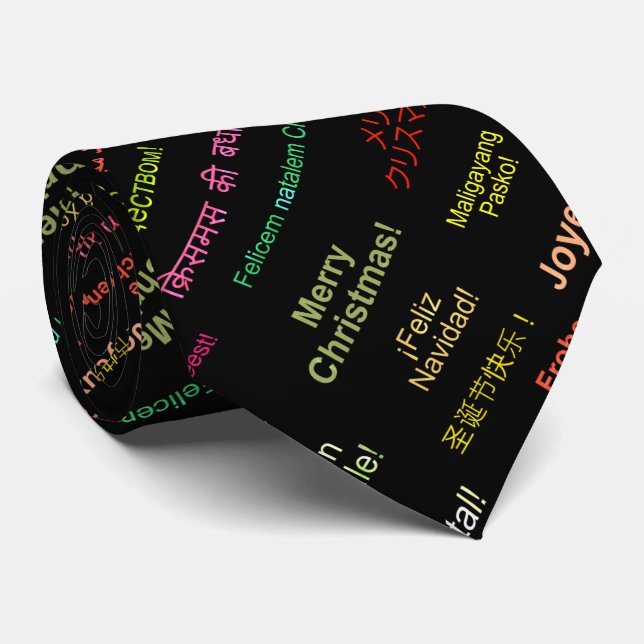 Merry Christmas in Many Different Languages Tie (Rolled)