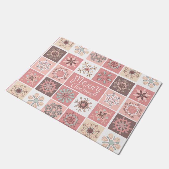 Merry Christmas in Pastel Pinks Doormat (Angled)