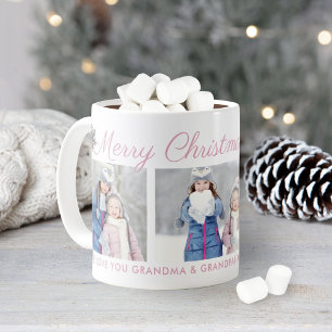 Merry Christmas in Pink Script Photo Collage Coffee Mug