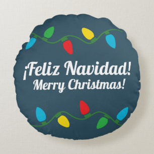 Merry Christmas in Spanish Round Pillow