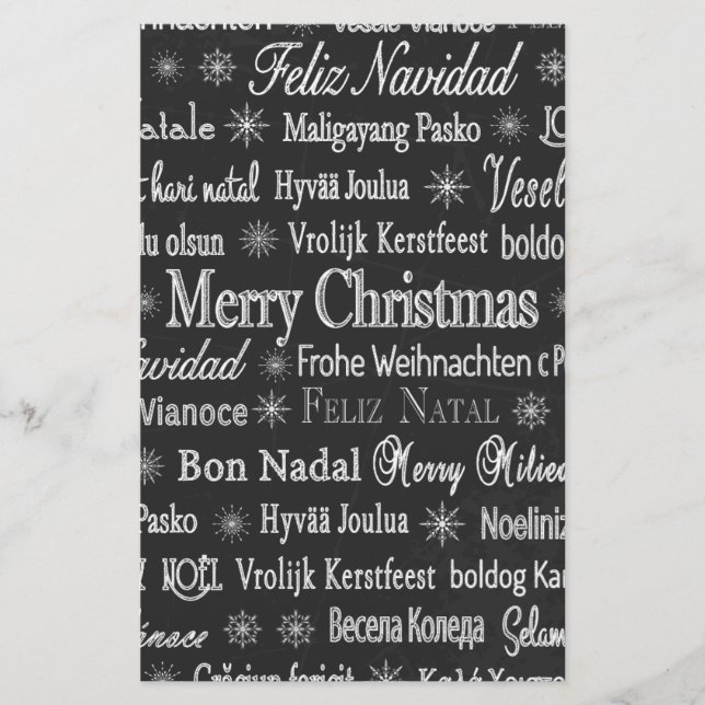 Merry Christmas in Various Languages Stationery (Front)